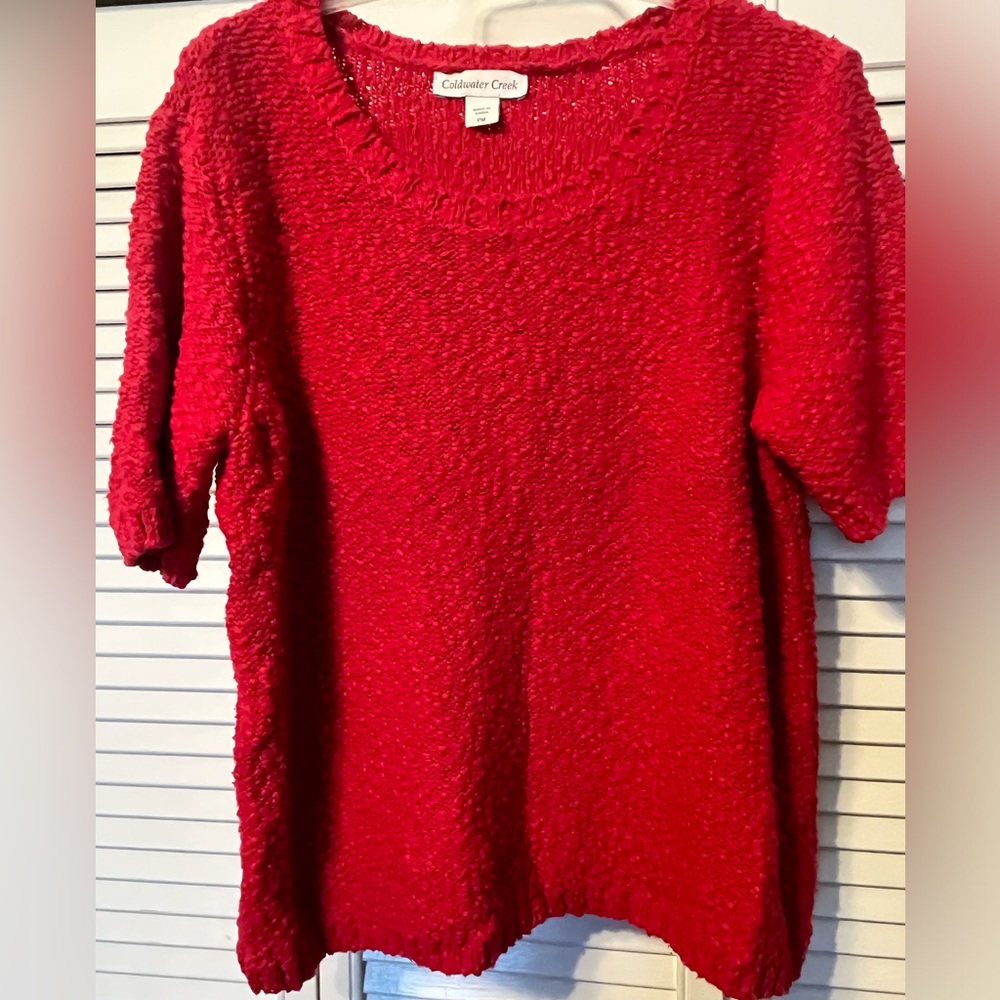 Red short-sleeve textured sweater.  Coldwater  Creek.